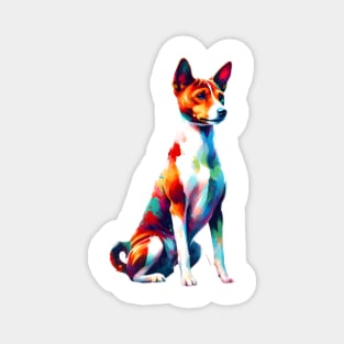 Energetic Basenji in Colorful Abstract Splash Art Style Magnet