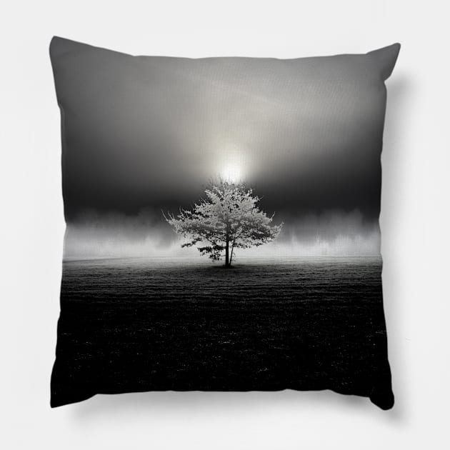 Dark Art Tree in the Fog / Swiss Artwork Photography Pillow by RaphaelWolf