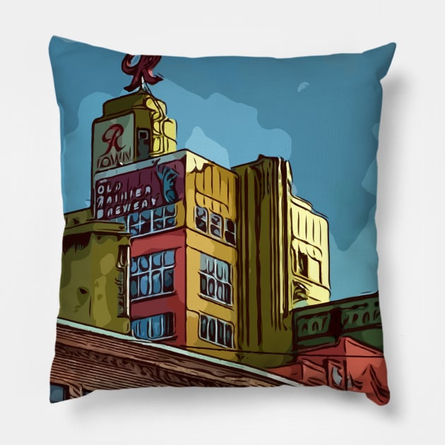 Rainier Beer building in Seattle Washington USa Pillow by WelshDesigns