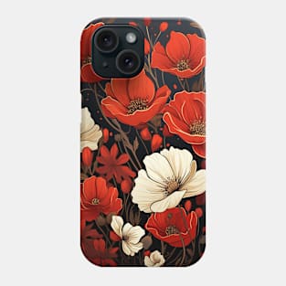 Cute Floral Aesthetics for Girls Women, Black Flowers Phone Case