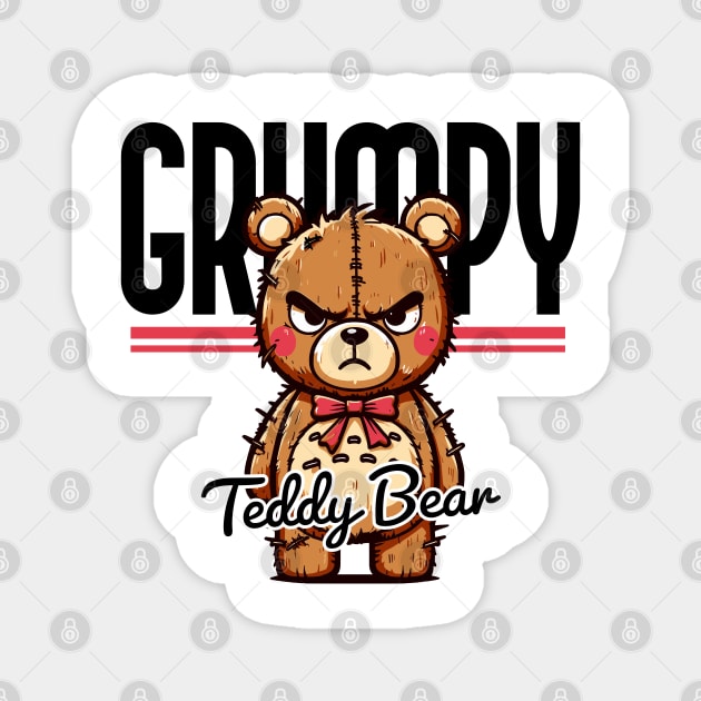 Teddy Bear with a Bad Attitude Cartoon, Art Illustration Magnet by Casually Fashion Store