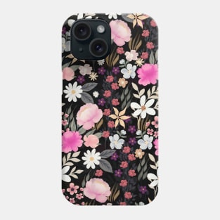 Elegant Black Pink Wildflowers Boho Floral Painting Phone Case