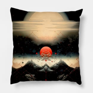 Japanese Geometry 7: Red Moon Landscape Pillow