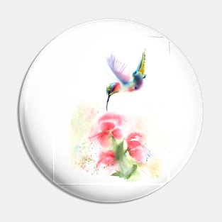 Watercolor Hummingbird with flower Pin