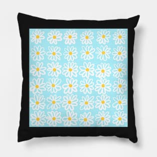 Daisy grid on sky blue Pillow