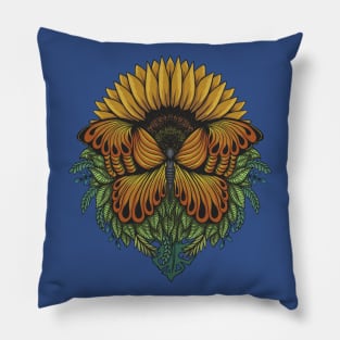 Sunflower Butterfly Hand Drawn Pillow