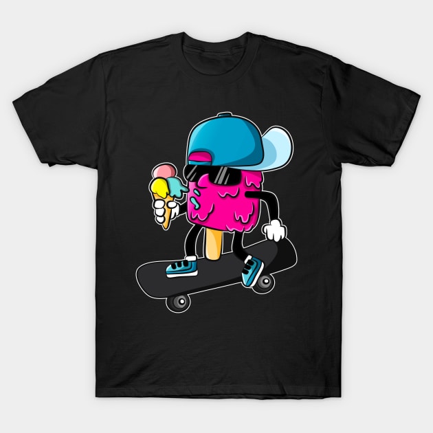 Ice Cream Skater Funny Cool Cartoon Skateboard T-Shirt