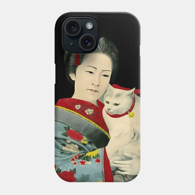 Neko and Japanese lady Phone Case by geekmethat