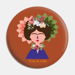 Summer cute colorful feminist Frida kahlo portrait flowers viva la vida Pin