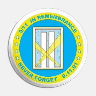 9/11 in Remembrance,  Never Forget, 9.11.01 in Cyan and Yellow Pin