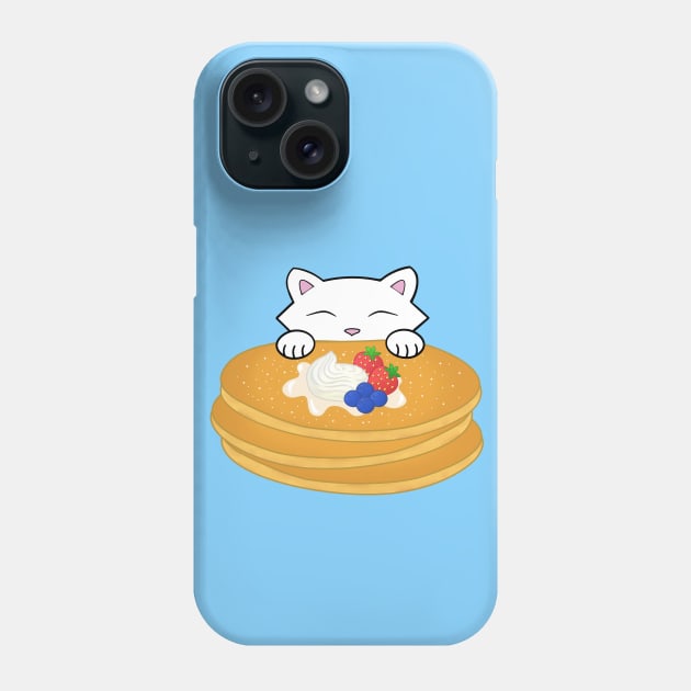 Cat eating pancakes with cream Phone Case by Purrfect