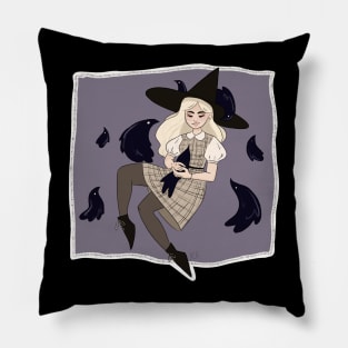 Witch with her ghost birds Pillow