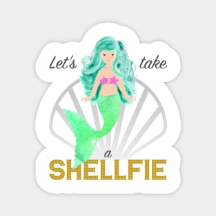 Mermaid: Let's take a shellfie (green) Magnet