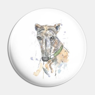 Brindle greyhound portrait Pin