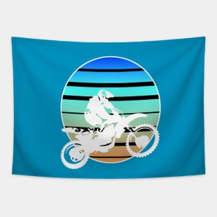 Motor X White Silhouette Dirt Bike Against Retro Sunset Tapestry