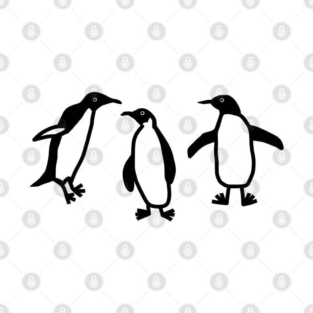 Cute Animals Black Line Doodle of Dancing Penguins by ellenhenryart