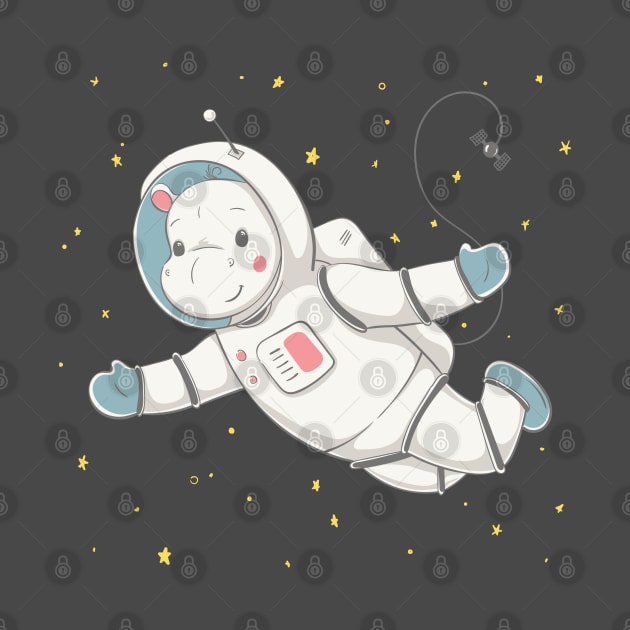 Lovely cute hippo flies in space with the station by daleone