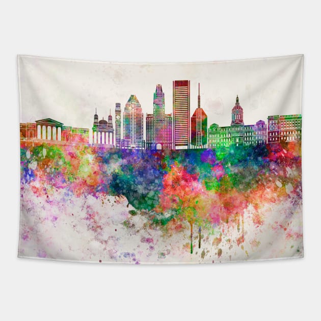 Baltimore V2 skyline in watercolor background Tapestry by PaulrommerArt