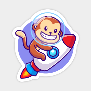 Cute Monkey Riding Rocket Cartoon Magnet