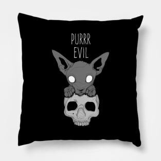 Pure Evil cat on Skull Pillow