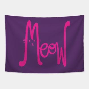 Meow Cute Cat Magenta Minimalist FunnyTypography Tapestry