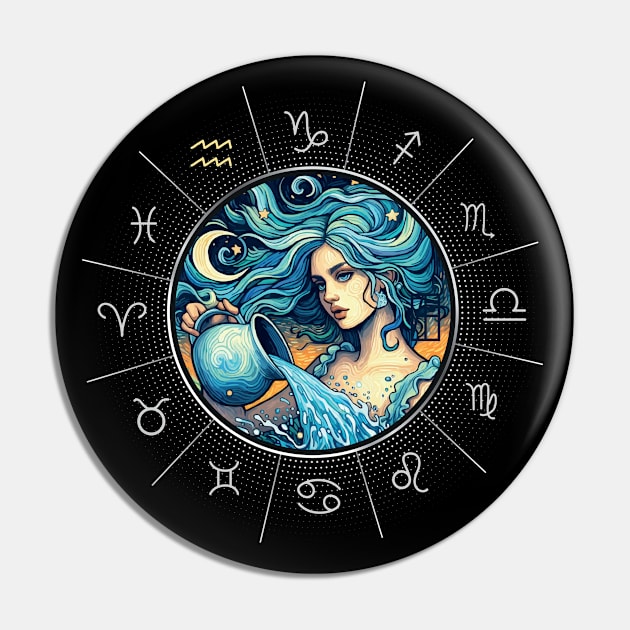 ZODIAC Aquarius - Astrological AQUARIUS - AQUARIUS - ZODIAC sign - Van Gogh style - 2 Pin by ArtProjectShop