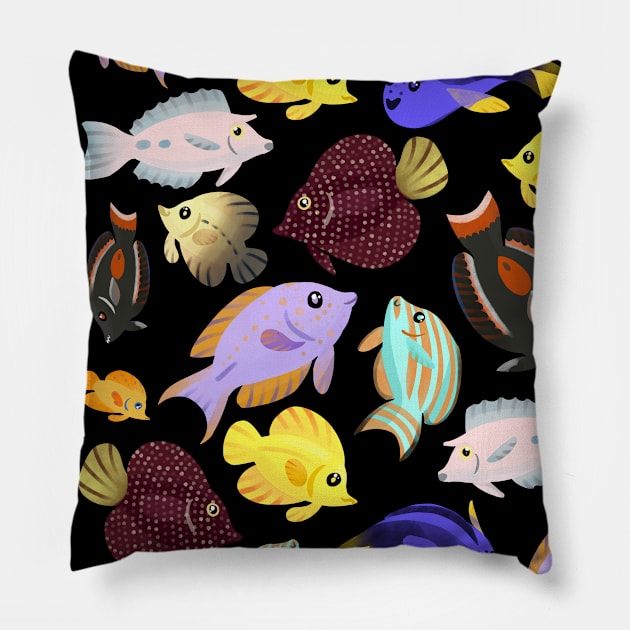 Cute Aquarium Tang Fish Pattern Pillow by narwhalwall