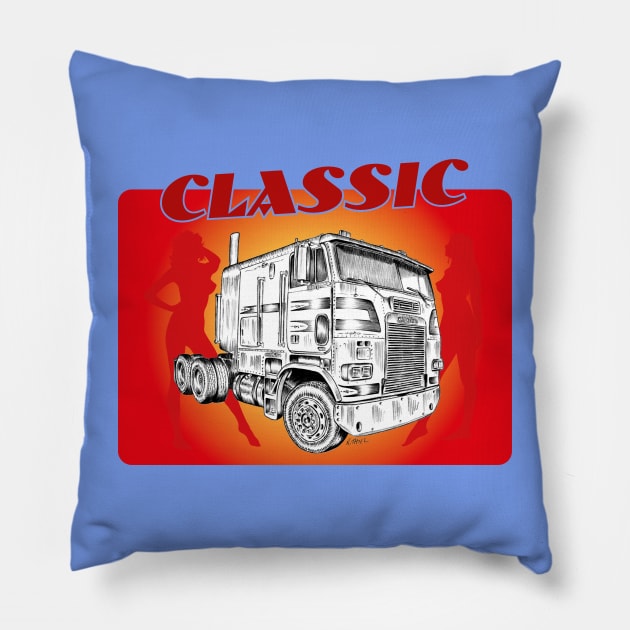 Freightliner truck design Pillow by Kullatoons