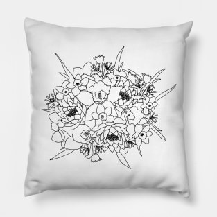 March Birth Month Flower Bouquet Drawing Pillow