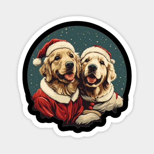 Cute Santa Golden Retriever Dogs Christmas Snowflakes Magnet by yangho