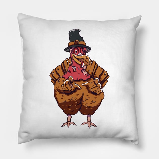 Zombie Apocalypse Turkey Halloween Thanksgiving Horror Pillow by TheAparrelPub