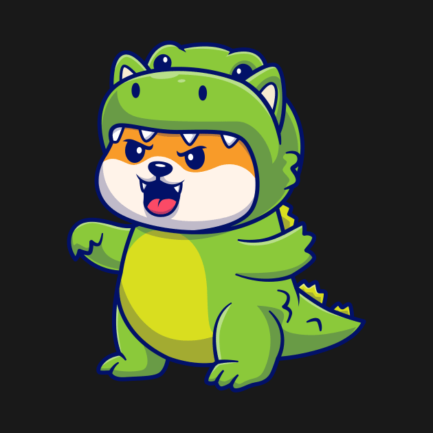 Cute Shiba Inu Dog Wearing Dino Costume Cartoon by Catalyst Labs