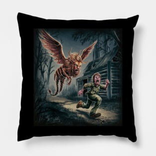 locust with lions head chasing hunter Pillow