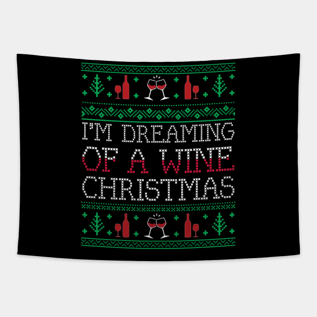 Funny Wine Drinking Xmas Ugly Christmas Sweater Tapestry by mrsmitful01