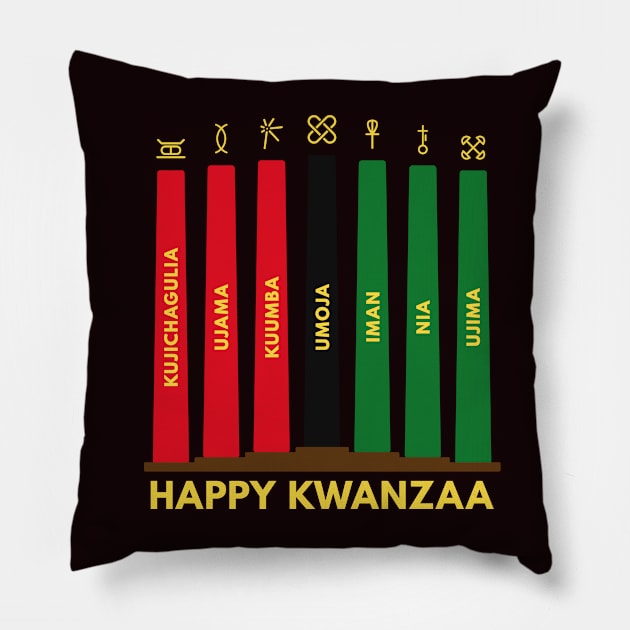 Happy Kwanzaa 7 Principles Kinara Pillow by Krishnansh W.