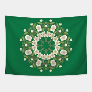 White Blossom Ornament Mandala Tapestry