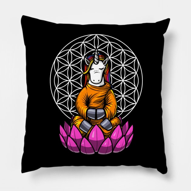 Unicorn Buddha Zen Yoga Meditation Flower Of Life Pillow by underheaven