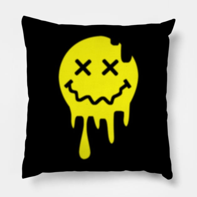 ACID SMILEY (MELTING) #3 Pillow by RickTurner