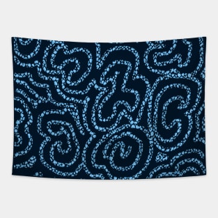 Textured Bright Blue Doodle on Navy Abstract Tapestry