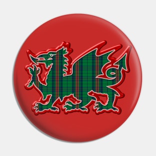 The Owens / Bowen Family Name Tartan Cymru Welsh Dragon symbol design Pin