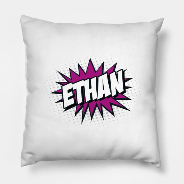 'Ethan' Cartoon or Comic Book Style Kapow / Wow Design Pillow by LTFRstudio