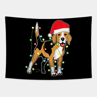 beagle christmas lights santa hat xmas Tapestry