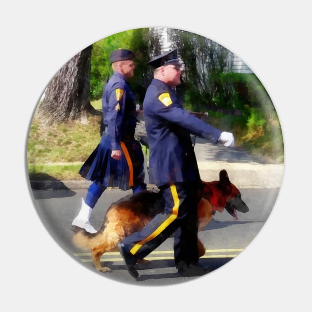 Police - Policemen and Dog in Parade Pin by SusanSavad