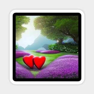 Valentine Wall Art - Hearts in a sunny glade - Unique Valentine Fantasy Garden Landsape - Photo print, canvas, artboard print, Canvas Print and T shirt Magnet