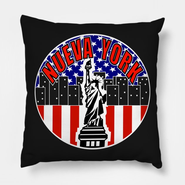 Nueva York, Spanish New York American flag Pillow by Redmanrooster