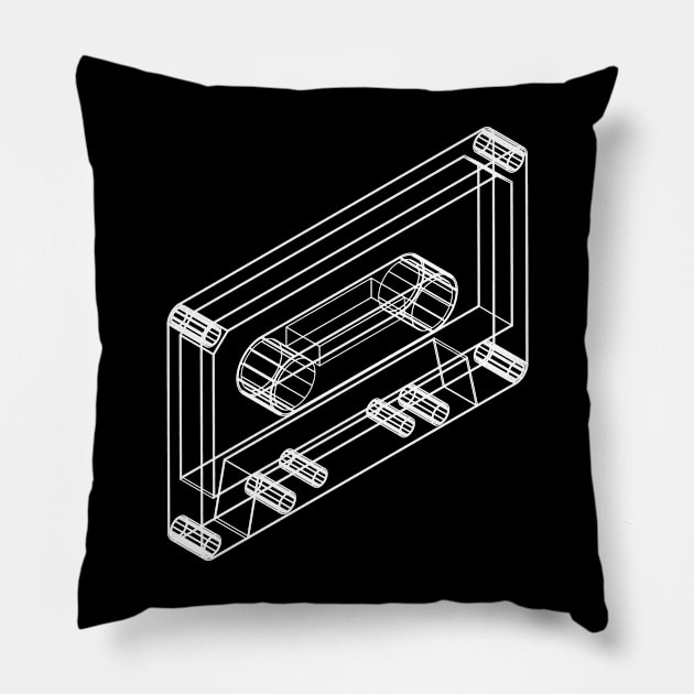 retro tape cassette 3d wireframe Pillow by lkn