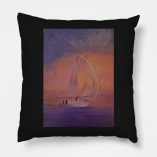 Sailing Free oil painting by Tabitha Kremesec Pillow