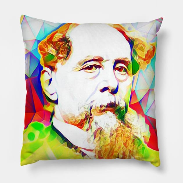 Charles Dickens Colourful Portrait | charlles dickens artwork 12 Pillow by JustLit