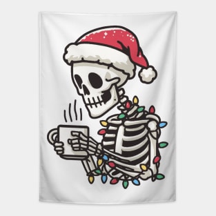 Christmas Skeleton Drinking Coffee Tapestry