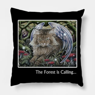 Cat Forest Spirit - The Forest is Calling - White Outlined Version Pillow